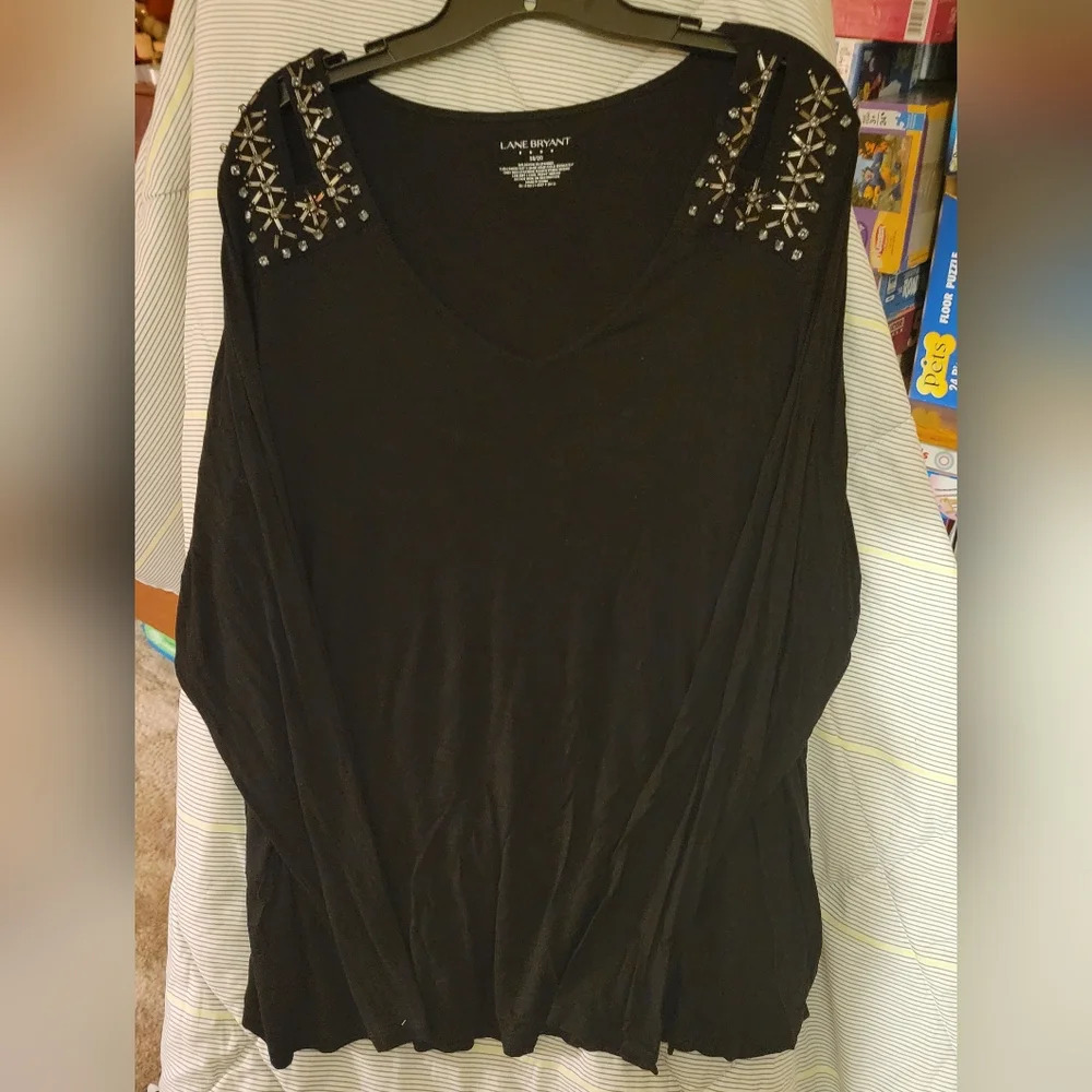 Lane Bryant Black Long Sleeve 18/20 Beaded Shoulder